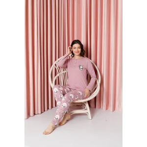 Kadın Pijama Takımı Uzun Kollu Tavşan Desenli Pamuklu Süprem W20632316