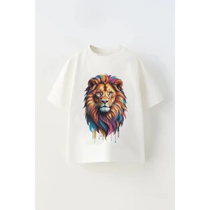 Aslan Baskılı Oversize Çocuk T-Shirt Tişört