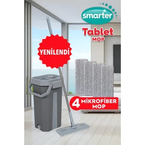 SMARTER Gri Tablet Mop 4 Adet Yedekli Temizlik Seti Paspas