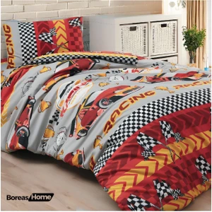 Boreas Home Kırmızı Araba Desenli Pamuklu Ranforce Tek Kişilik Nevresim Takımı