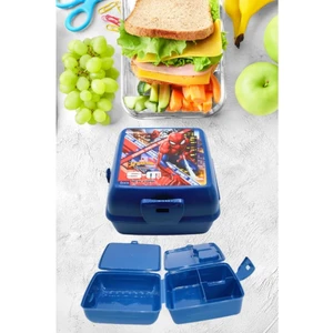 2 Bölmeli Kilitli Çatal Kaşıklı Spiderman Beslenme Kabı Mavi