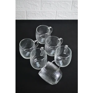 Borosılıkat Cam Kupa Kulplu Bardak  Çay Kahve Meşrubat Bardağı 395 Ml-6 Adet