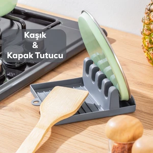 Kaşık Ve Kapak Tutucu - Kapak Standı Kaşık Kepçe Altlığı Düzenleyici Organizer