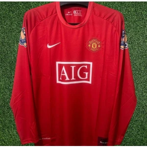 Cheecky Chic Manchester United Ronaldo 2008 Kırmızı Şampiyonlar Ligi Retro Forma Uzun Kol Yetişkin Forması Zyn