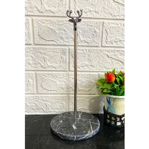 Siyah Yuvarlak Mermer Siyah Geyik Aksesuarlı Dekoratif Rulo Kağıt Havluluk