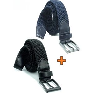 2 Adet Örgü Lastik Kemer 3,5cm - Şort Kemeri - Kot Kemeri - Kanvas Pantolon Kemeri -Siyah Yeşil