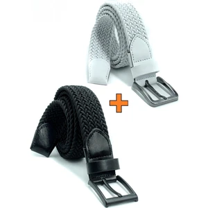 2 Adet Örgü Lastik Kemer 3,5cm - Şort Kemeri - Kot Kemeri - Kanvas Pantolon Kemeri -Siyah Yeşil