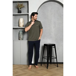 Erkek Pijama Takımı Kısa Kollu Yazlık Süprem Düğmeli Omuz Arabiyeli Armalı Pamuklu M58302309