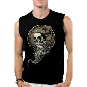 Sakallı Kurukafa Siyah Kesik Kol | Kolsuz Erkek T-Shirt | Atlet