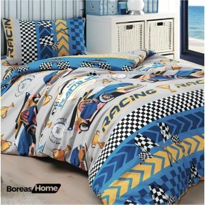 Boreas Home Macera Dolu Mavi Araba Desenli Tek Kişilik Nevresim Takımı