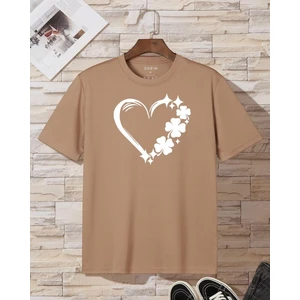 Amor Man Büyük Beden Özel Tasarım Üç Beyaz Yoncalı Kalp Baskılı Süper Oversize Battal Kadın T-Shırt