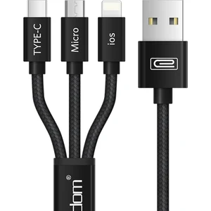 EC‑IMC015 1,2 m 3‑in‑1 Hızlı Şarj & Data Kablosu – Type‑C / Lightning / Micro USB, Siyah