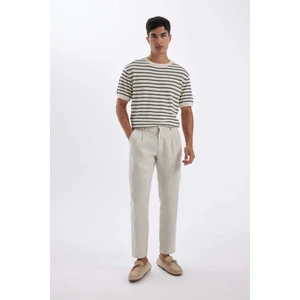 %100 Keten Normal Kesim Crop Duble Paça Yazlık Kumaş Pantolon C1826AX24SM