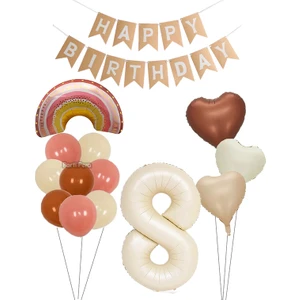 Parti Pera Yaş Boho Gökkuşağı Folyo Balon Retro Kalp Rakam Folyo Balon Seti
