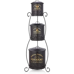 Siyah 3 Lü Tel Pat. Soğan Sarımsak Saklam Seti