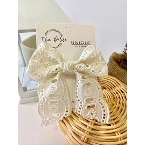 Düz Renk Krem Fiyonk Yan Çocuk Tokası, Fisto Toka, Kiz Cocuk Toka