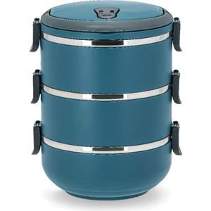 3 Katlı Sefer Tası Yemek Termosu Saklama Kabı Antrasit Mavi