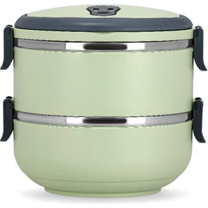 2 Katlı Termoslu Sızdırmaz Sefer Tası Saklama Kabı Yeşil