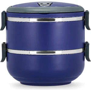 2 Katlı Termoslu Sızdırmaz Sefer Tası Saklama Kabı Lacivert