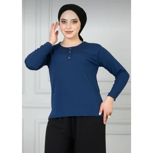 Kadın Anne Rahat Kesim Salaş Ince Fitilli Düğme Detaylı Penye Bluz