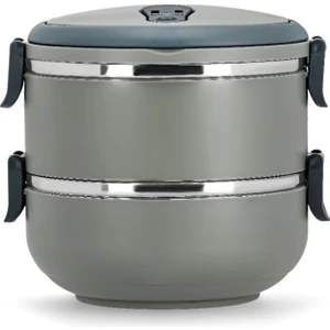 2 Katlı Termoslu Sızdırmaz Sefer Tası Saklama Kabı Gri