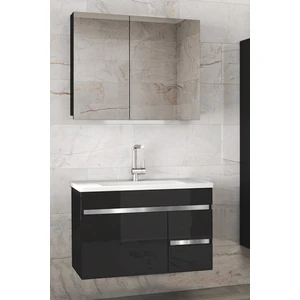 Alfa Banyo Viosen-Ea Siyah-Gri 80 cm Çekmeceli Mdf-Aynalı Lavabolu Banyo Dolabı Takımı Demonte Değil