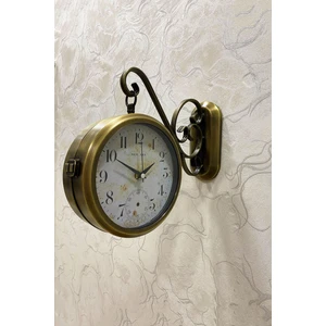 Falez Decor 36X25 cm Eskitme Metal Çift Taraflı Istasyon Model Duvar Saati Ev Holü Duvar Dekorasyonu