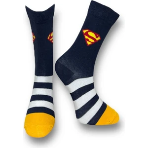 Tekli Lacivert Renkli Bay/Bayan Unisex Esnek Nem Alabilen Pamuklu Superman Desenli Soket Çorap