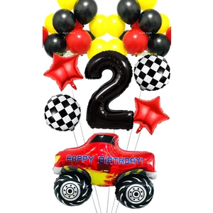 Parti Pera Yarış Temalı Araba Canavar Kamyon Folyo Balon Yıldız Folyo Balon Doğum Günü Balon Seti