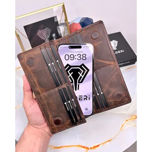 Fil Deri Telefon Bölmeli Cüzdan Hakiki Deri El Tutamaçlı