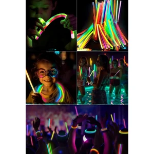 Glow Stick Fosforlu Neon Çubuk Bileklik Parti Konser Bilekliği Parlayan Çubuklar 50+50 100 Adet
