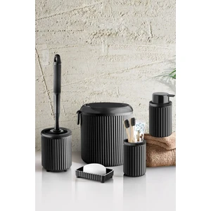 Sas Haus Çöp Kovası Tuvalet Fırçası Sıvı Sabunluk Diş Fırçalık Katı Sabunluk 5 Parça Banyo Seti 4 Litre Siyah 3005