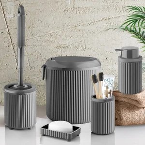 Sas Haus Çöp Kovası Tuvalet Fırçası Sıvı Sabunluk Diş Fırçalık Katı Sabunluk 5 Parça Banyo Seti 4 Litre Gri 3005