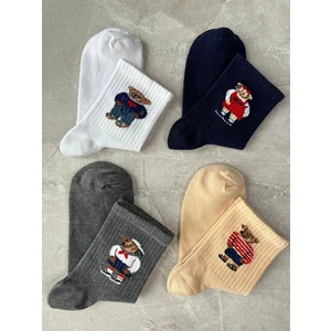 Çorap Kurdu 4’lü Teddy Bear Desenli Tenis Çorap Set