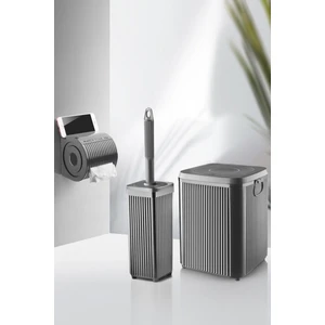 Sas Haus Çöp Kovası Tuvalet Fırçası Wc Kağıtlığı Fırça Banyo Seti Gri 3013