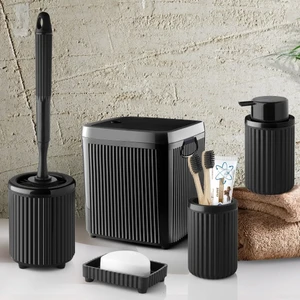 Sas Haus Çöp Kovası Tuvalet Fırçası Sıvı Sabunluk Diş Fırçalık Katı Sabunluk 5 Parça Banyo Seti 5 Litre Siyah 3088