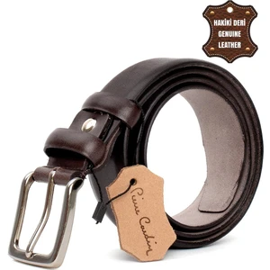 Pierre Cardin PC351 Erkek 3,5 cm Hakiki Deri Kemer Kahverengi Koyu
