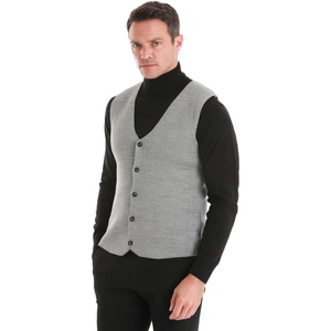 Gri Regular Fit Düz V Yaka Triko Yelek