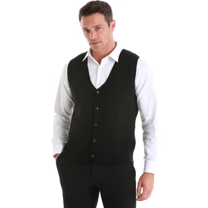 Siyah Regular Fit Düz V Yaka Triko Yelek