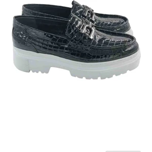 Milonek Shoes Loafer Siyah Kroko Klasik Tokalı
