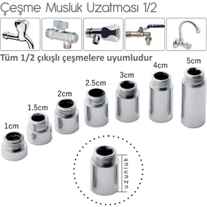 2.5 cm Çeşme Musluk Uzatma Aparatı 26 mm 1/2 Çıkışlı Çeşmelere Uyumlu - 1 Adet