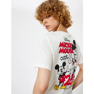 Mickey Mouse Oversize Arkası Baskılı Tişört Kısa Kollu Bisiklet Yaka Lisanslı