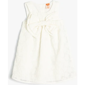 Fiyonklu Elbise Çiçekli Astarlı Kolsuz A Kesim Yuvarlak Yaka