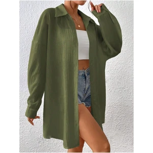 Kadın Haki Oversize Uzun Gömlek
