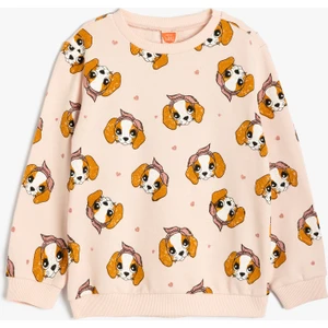 Sweatshirt Köpek Baskılı Bisiklet Yaka Uzun Kollu Pamuklu