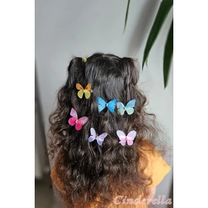 6'lı Hareketli Renkli Kelebek Toka Seti Gerçekçi Kumaş - Taşlı Kelebekli Klipsli Pens Saç Tokası