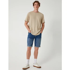 Slim Fit Kot Şort Cep Detaylı Katlamalı Paça Pamuklu