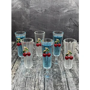 6 Lı Kristal Cam Kiraz Kahve Yanı Bardağı Su Bardak 150ML