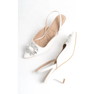 Elizabeth Beyaz Taşlı Stiletto Arkası Açık Abiye Ayakkabı