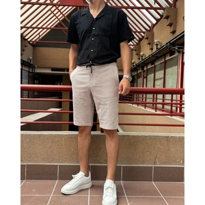 Erkek Gofreli Çizgi Desenli Bel Lastikli Regular Fit Şort 215